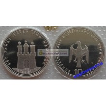ФРГ 10 марок 1989 год J 800-летие Гамбургской Гавани серебро запайка пруф