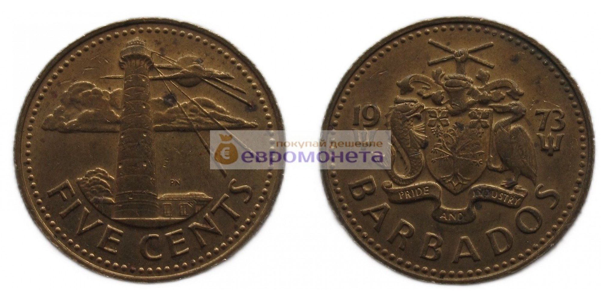 Барбадос 5 центов 1973 год. Королева Елизавета II