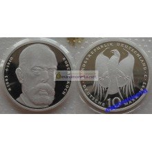 ФРГ 10 марок 1993 год J 150 лет со дня рождения Роберта Коха серебро запайка пруф