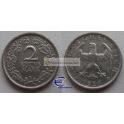 Германия Веймарская республика 2 марки 1926 D серебро состояние