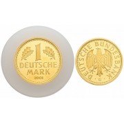 (ФРГ) Федеративная Республика Германия 1 марка 2001 год (G). Выход немецкой марки из обращения. Золото. BU