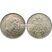 Германская империя Бавария 3 марки 1911 год "D" 90 лет со дня рождения Луитпольда Баварского. Серебро. АЦ