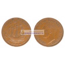 Великобритания 1/2 пенни (полпенни) 1944 год. Король Георг VI