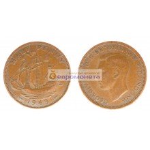 Великобритания 1/2 пенни (полпенни) 1945 год. Король Георг VI