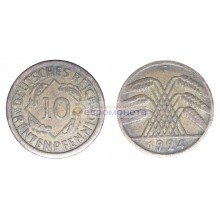 Германия (Веймарская республика) 10 рентенпфеннигов 1924 год "F" — Штутгарт