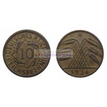 Германия (Веймарская республика) 10 рейхспфеннигов 1936 год "А" - Берлин