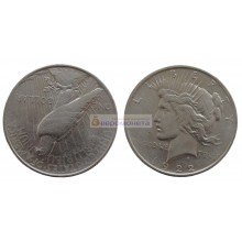 США 1 доллар 1922 год. "D" - Денвер. Мирный доллар (Peace Dollar). Серебро.