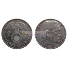 Германия третий рейх 2 рейхсмарки (марки) 1937 год E серебро Гинденбург