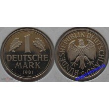 ФРГ 1 марка 1981 год Отметка монетного двора: "G" - Карлсруэ ФРГ 1 марка 1981 год Отметка монетного двора: "G" - Карлсруэ