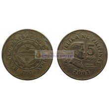 Республика Филиппины 5 песо 2001 год.