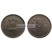 Индия 5 рупий 2001 год. Рубчатый гурт с жёлобом внутри. Хайдарабад.