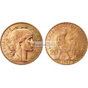 Франция Третья Республика 20 франков 1907 год. Золото.