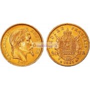 Франция Император Наполеон III 20 франков 1863 год BB. Золото.
