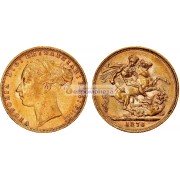 Великобритания 1 фунт (соверен) 1876 год. Королева Виктория. Золото.