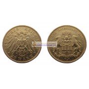 Германская империя Гамбург 20 марок 1893 год "J" Золото