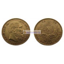 Бельгия 20 франков 1877 год. Король Леопольд II. Золото