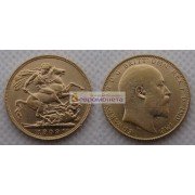 Великобритания 1 фунт (соверен) 1909 год. Король Эдуард VII. Золото