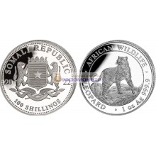 Сомали 100 шиллингов 2022 год Африканская дикая природа - Леопард. Серебро. Унция