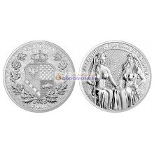 Аллегории: Австрия и Германия 5 марок 2021 год 1 унция серебра 9999 пробы. Germania Mint.