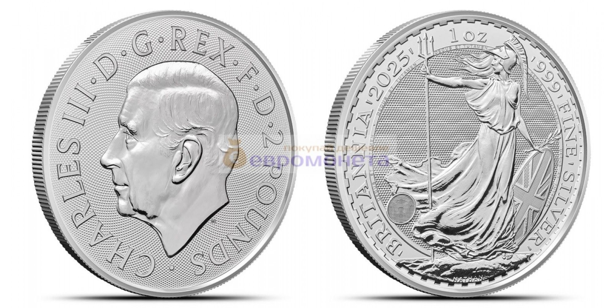 Великобритания 2 фунта 2025 год Стоящая Британия. Король Карл III. Унция серебра 999 пробы