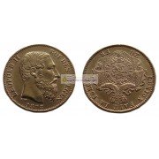 Бельгия 20 франков 1878 год. Король Леопольд II. Золото.
