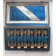 Германия набор ложечка чайная серебро 800 позолота 12 штук Carl Steyl Königsberg